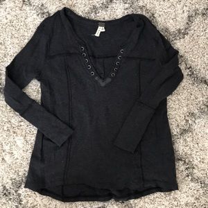 Free people cotton thermal rivet lace up tee